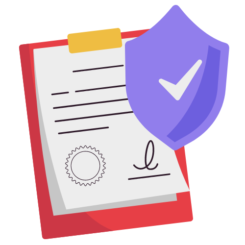 A clipboard with a purple shield and a check mark on it.