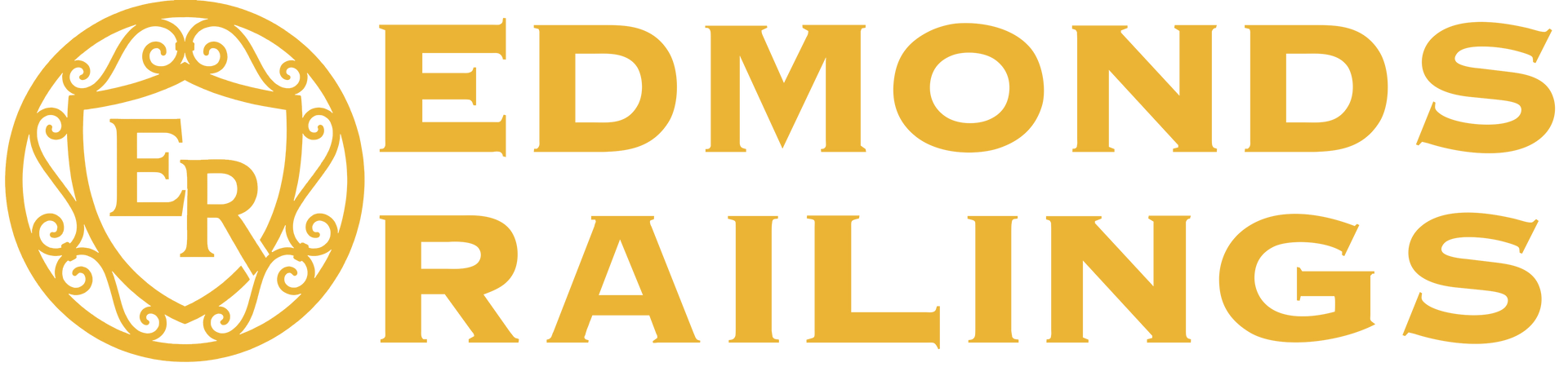 Logo for Edmonds Railings, featuring a shield with "ER" inside, and the words "EDMONDS RAILINGS."