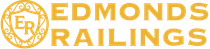 Logo for Edmonds Railings, featuring a shield with "ER" inside, and the words "EDMONDS RAILINGS."