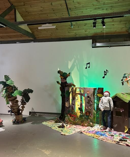 image from the exhibition,Listahátíð barna og ungmenna 2024 in the museum. Colorful paper ornaments.