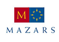 The mazars logo is red and blue with a yellow circle in the middle.