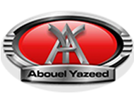 A red and silver logo for a company called abouel yazed.
