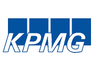 The kpmg logo is blue and white on a white background.