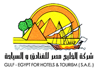 The logo for egypt for hotels and tourism shows pyramids and a boat.