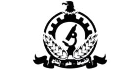 A black and white logo with an eagle on top of it
