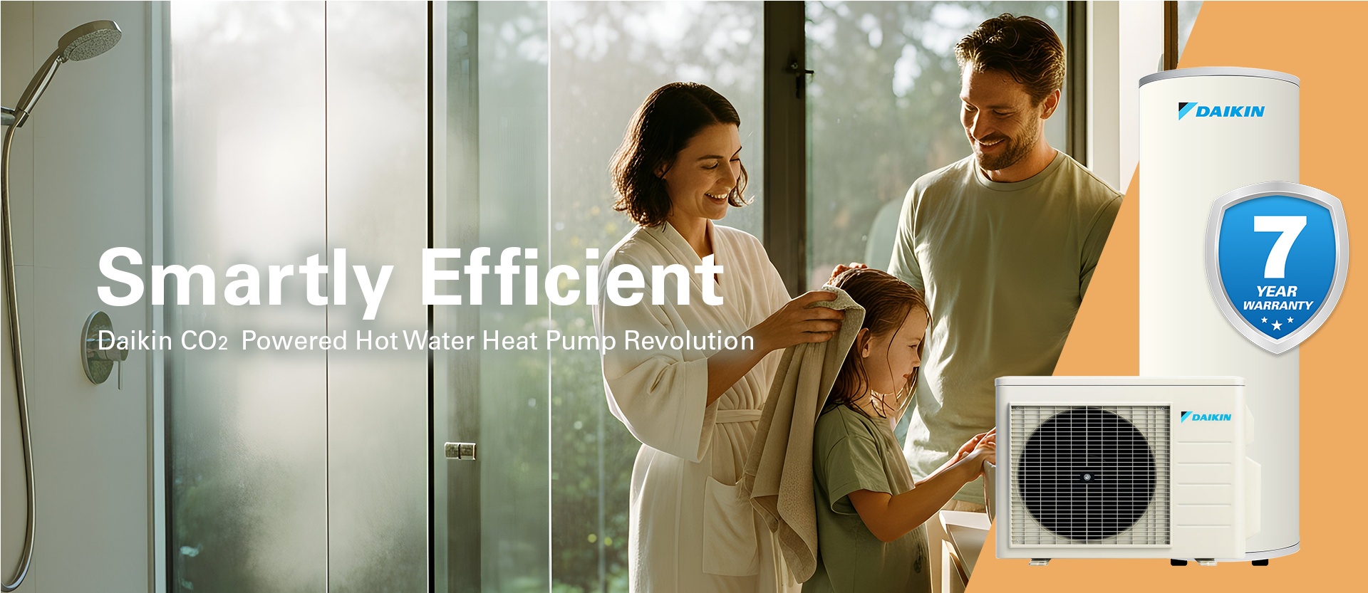 Daikin CO2 hot water system with family