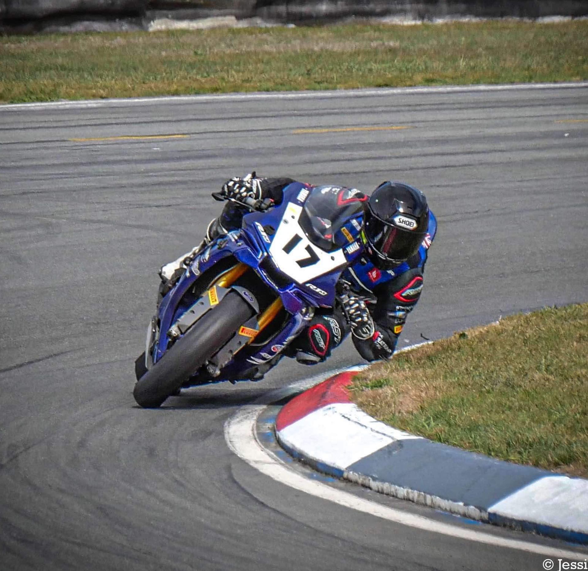 Dale Finch riding a Yamaha motorbike on a race track.