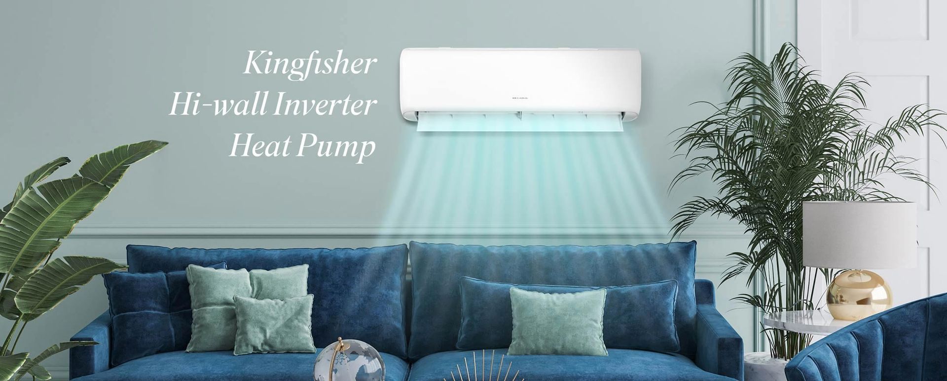 Gree Kingfisher Hi-Wall Inverter Heat Pump Above Sofa