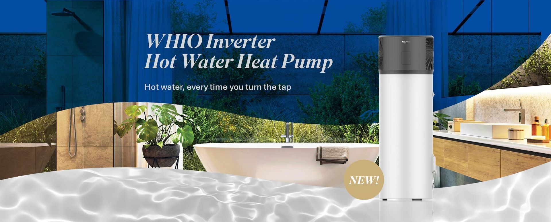 WHIO Inverter Hot Water Heat Pump in bathroom