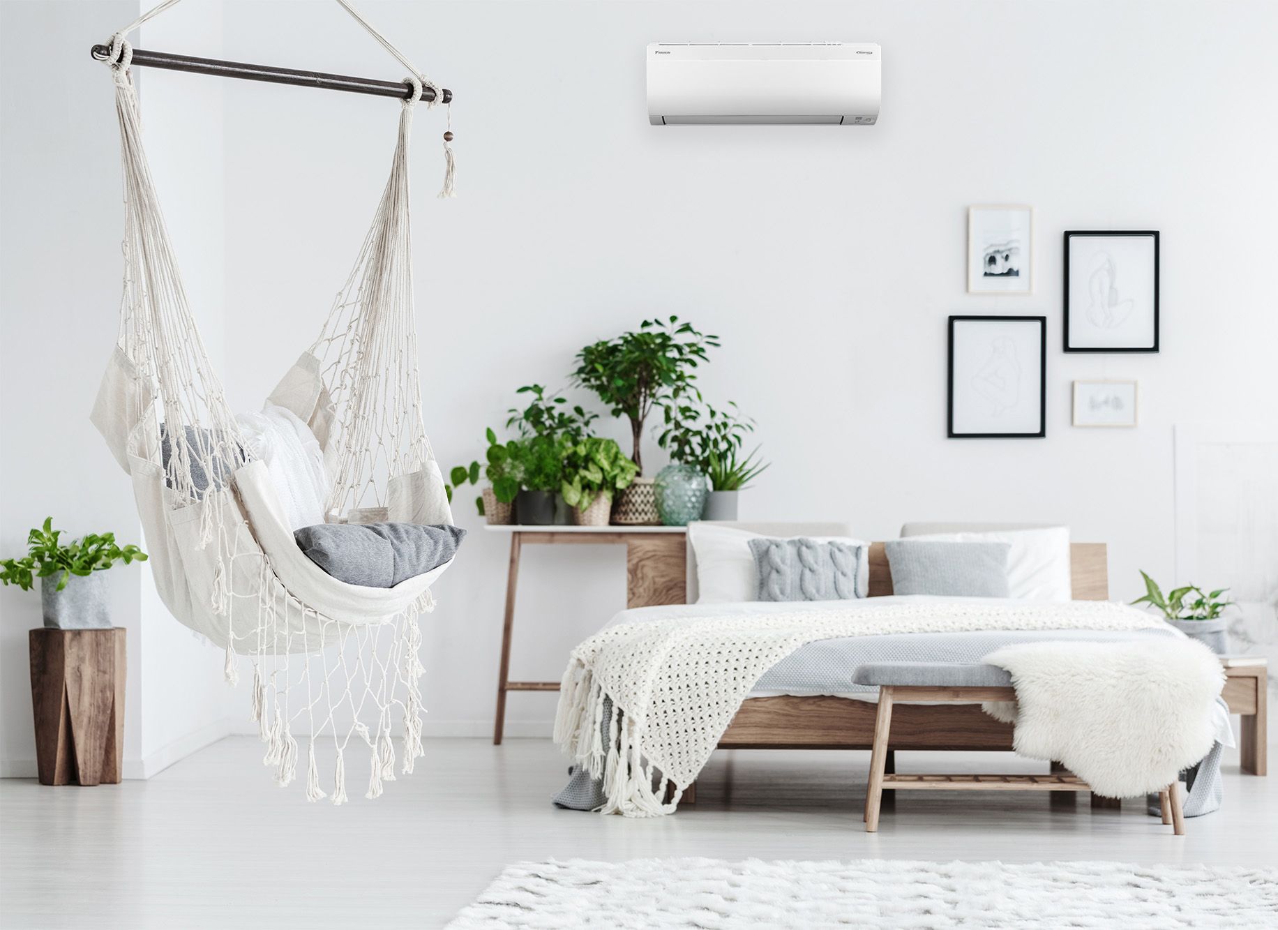 Daikin Cora heat pump in bedroom for cooling