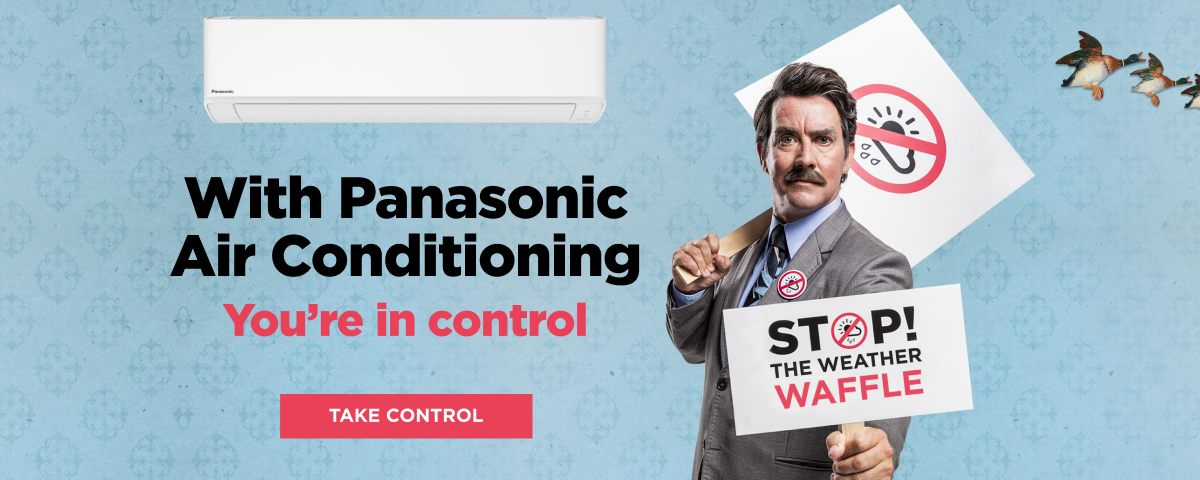 Panasonic heat pump banner - stop the weather waffle! Image of Panasonic weather forecaster