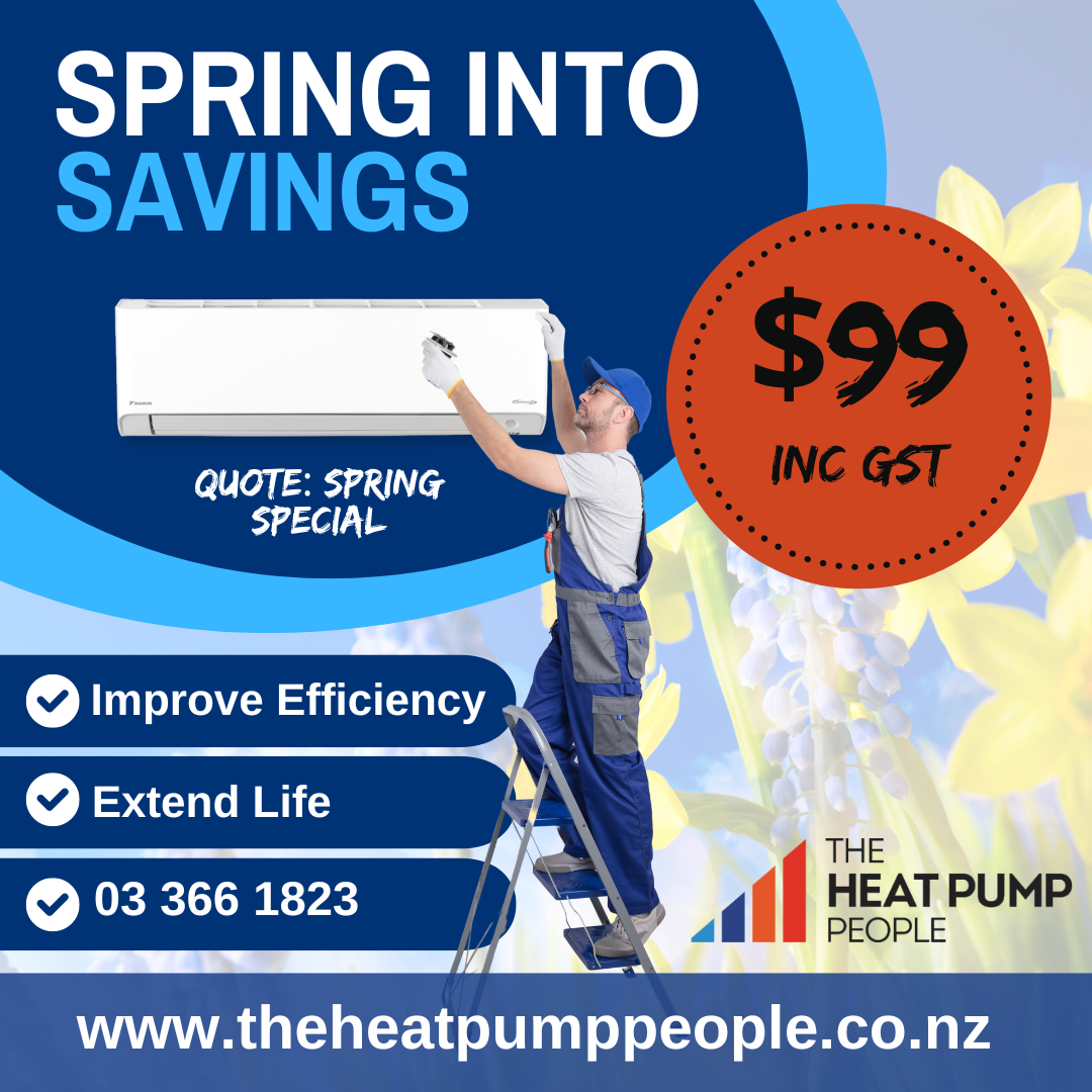 Spring into savings.  Quote Spring Special to receive a hi-wall or floor console residential heat pump service for $99 including GST.