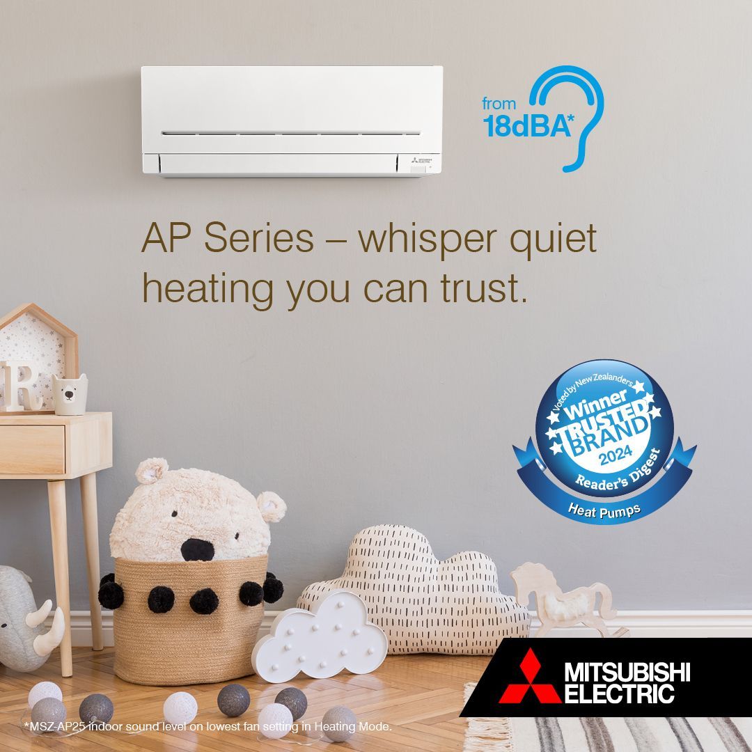 Mitsubishi Electric AP heat pump in living room.