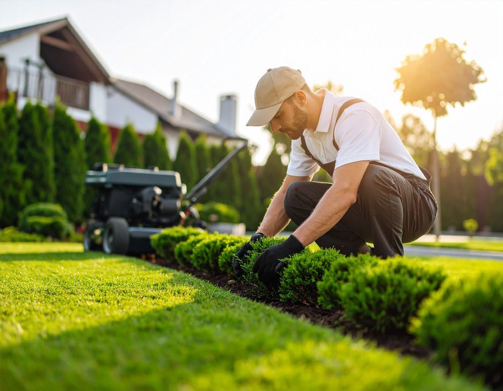 A professional reliable landscaper working on lawn care in Meridian, ID