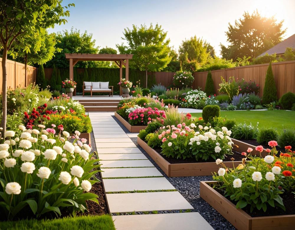 A garden bed with lots of flowers in Meridian, ID
