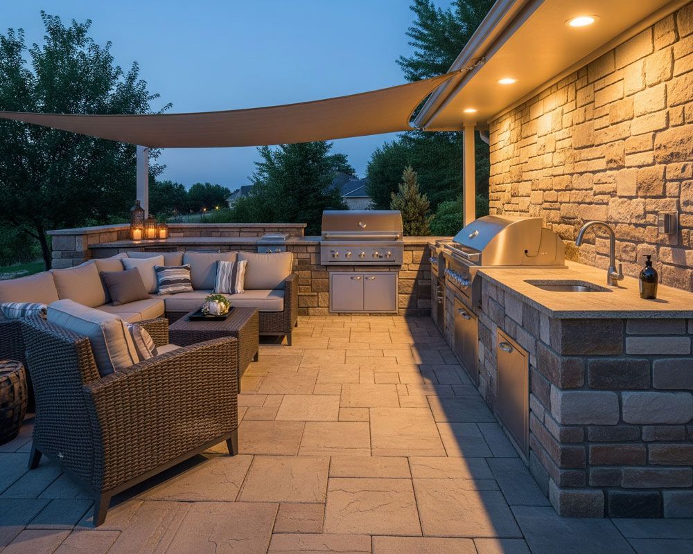 An outdoor kitchen and entertainment space in Meridian, ID