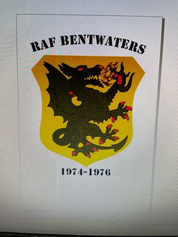A shield with a dragon on it that says raf bentwaters 1974-1976