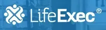 the life exec logo is on a blue background