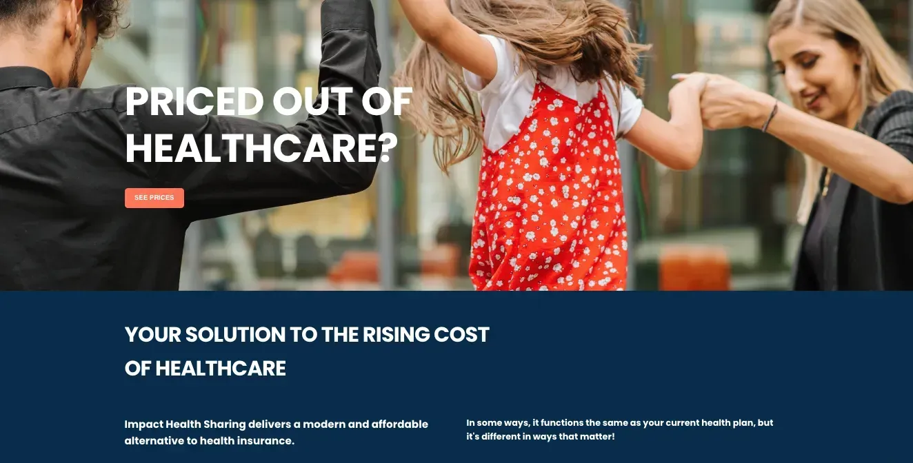 a landing page for a company called priced out of healthcare