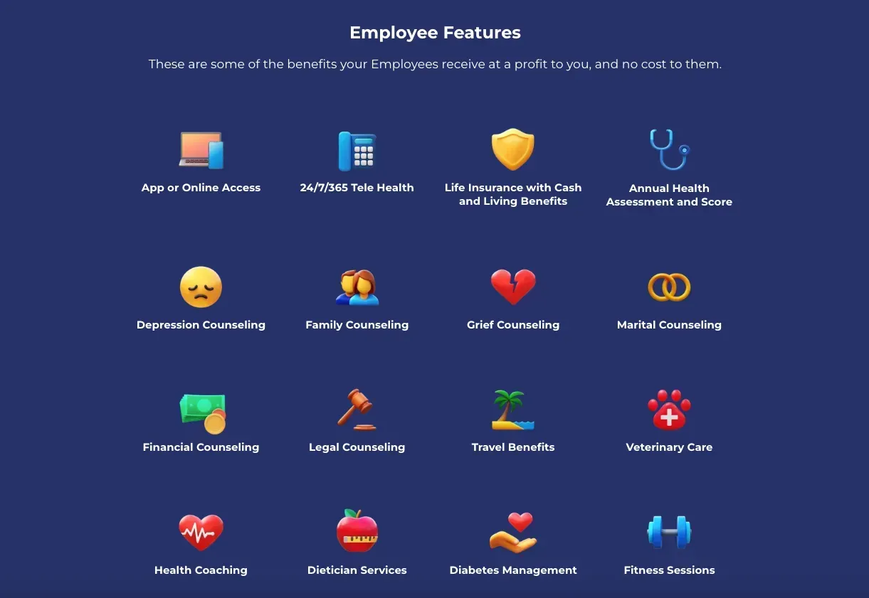 a screenshot of a website that says employee features