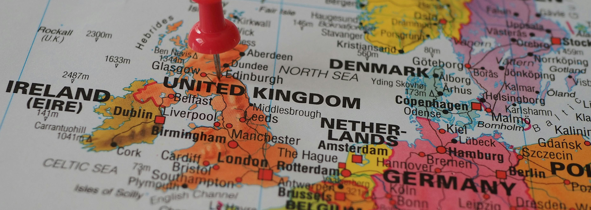 Picture of England on a map. 
