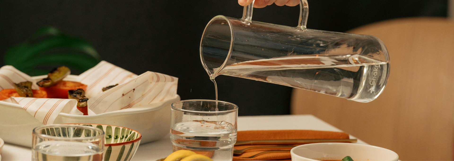 Picture of a small glass of water with a meal.