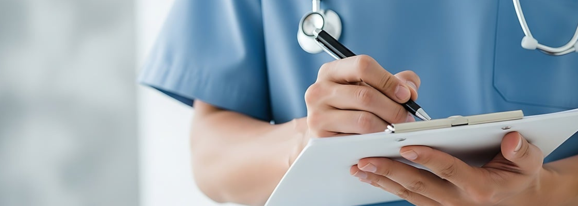 Picture of  a doctor with a clipboard. 