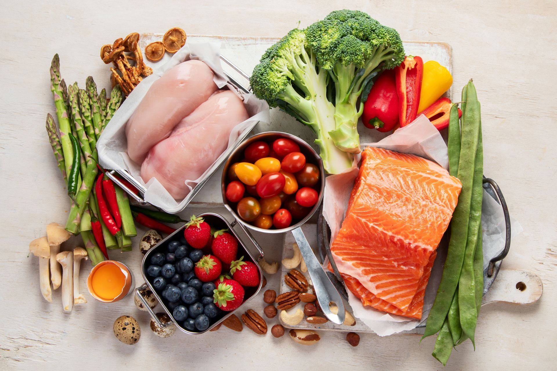 There are many different types of food on the table.