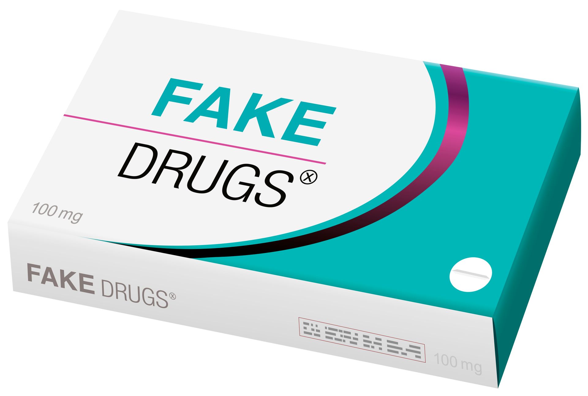 A box of fake drugs on a white background.