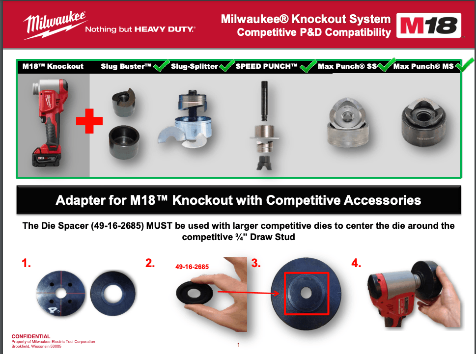 Milwaukee knockout system m18 competitive p & d compatibility adapter for m18 knockout with competitive accessories