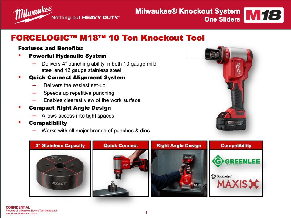 A brochure for a milwaukee knockout system m18 10 ton knockout tool