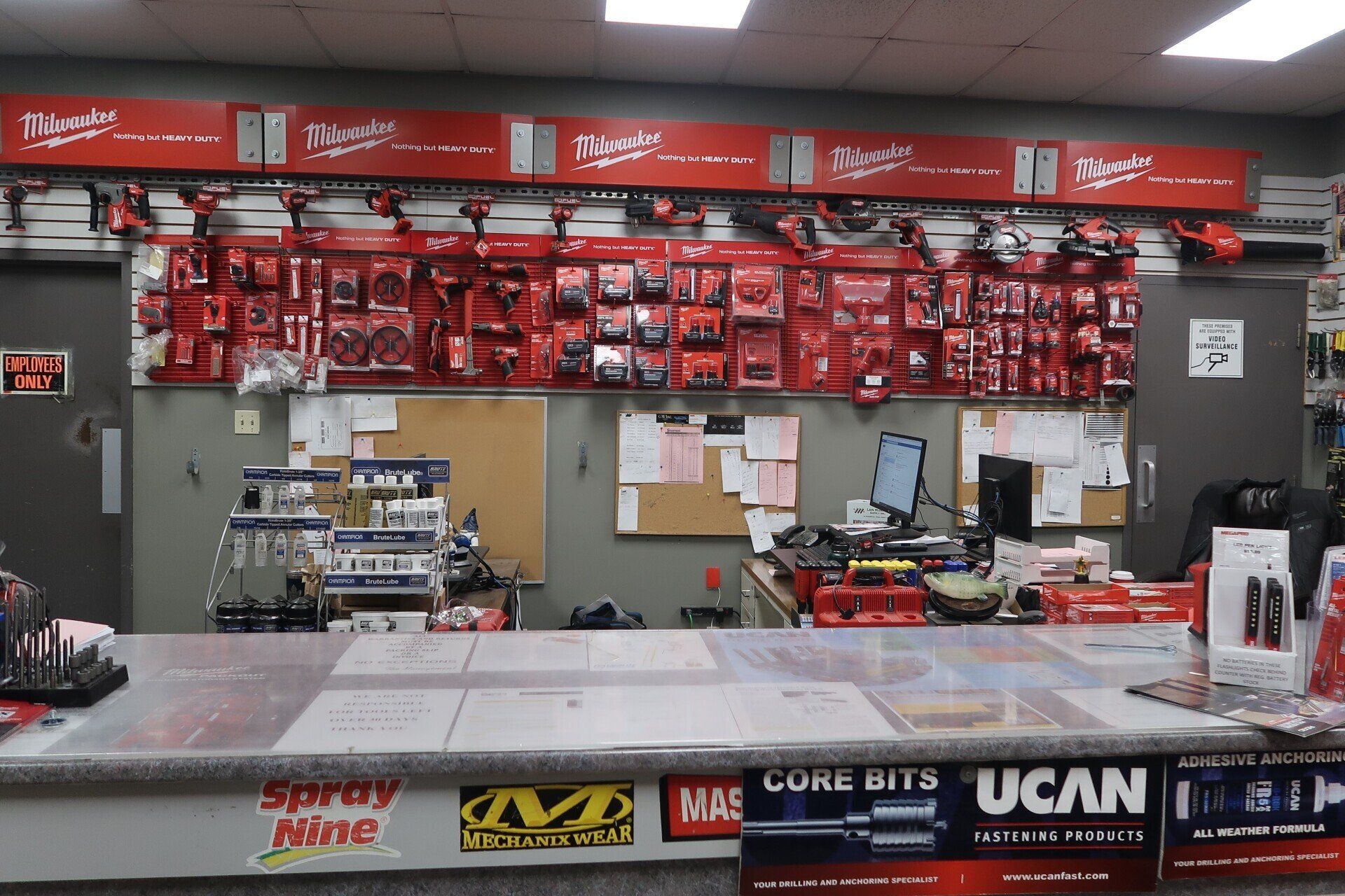 A counter in a store that says core bits on it