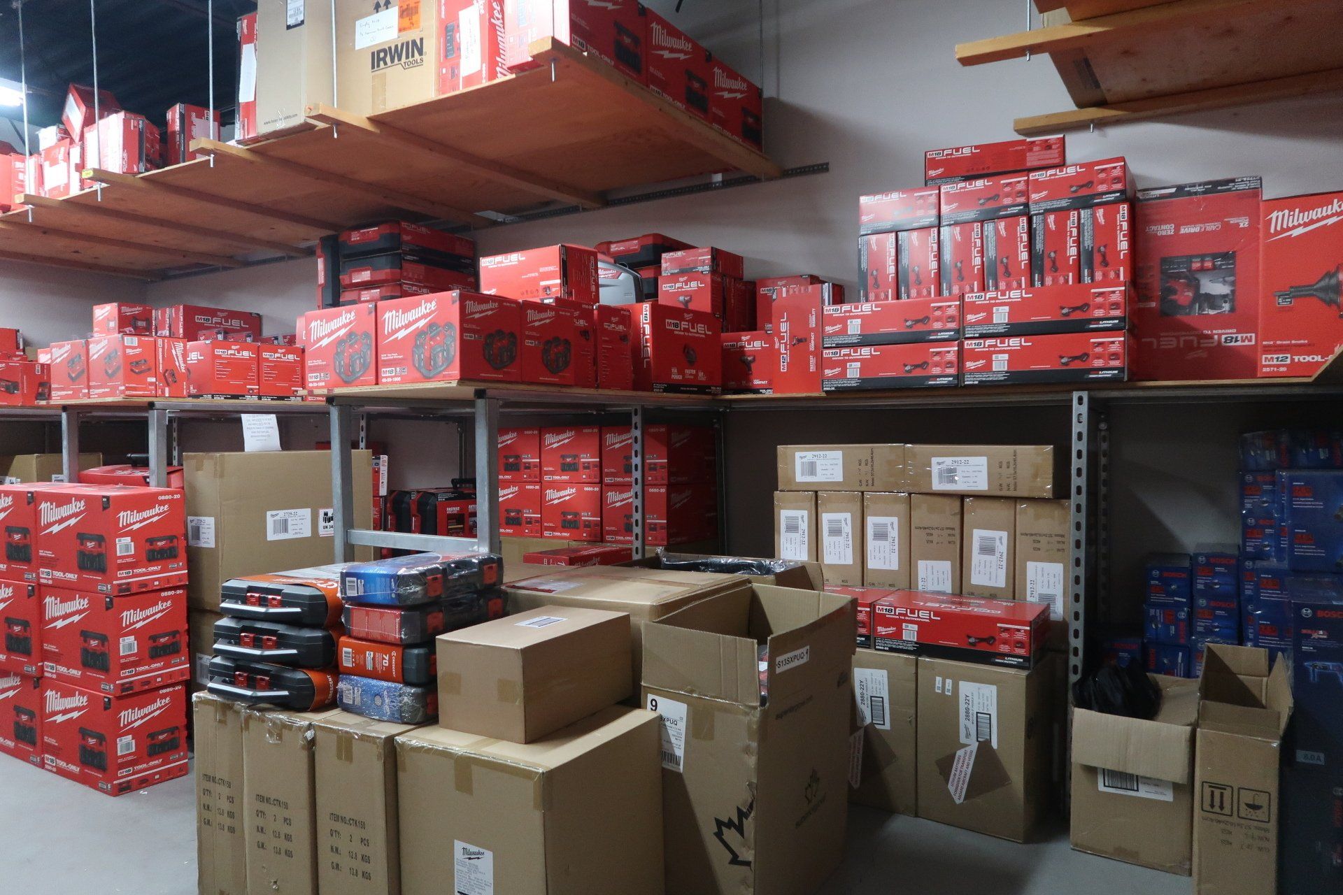 A warehouse filled with lots of boxes and shelves