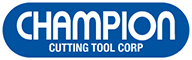 The champion cutting tool corp logo is blue and white.