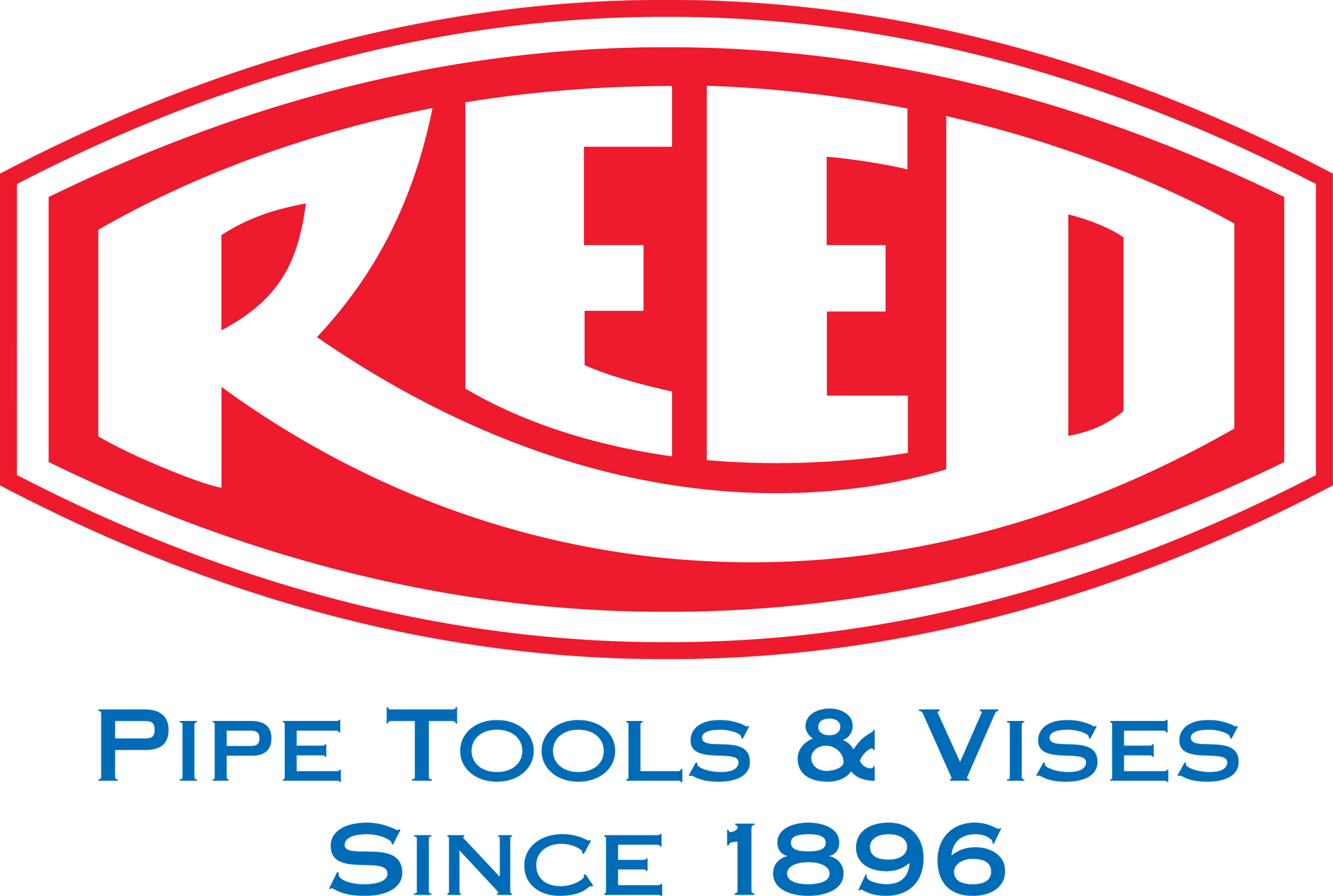 A red and white logo for reed pipe tools and vises since 1896