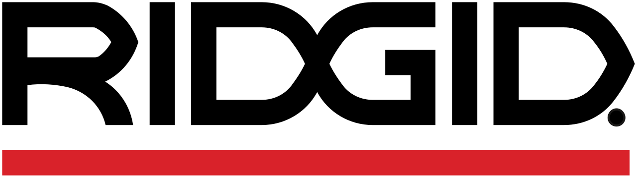 The logo for ridgid is black and red on a white background.
