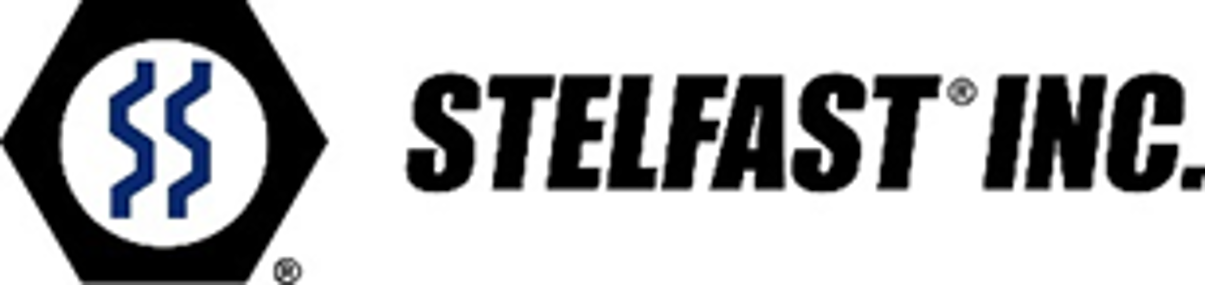 A black and white logo for stelfast inc.