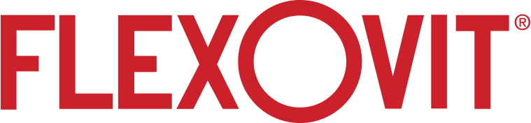 The logo for flexovit is red on a white background.