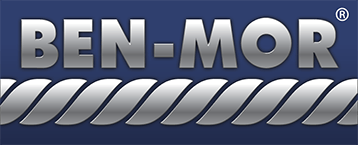 A ben-mor logo on a blue background