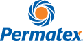 A blue and orange logo for a company called permatex.