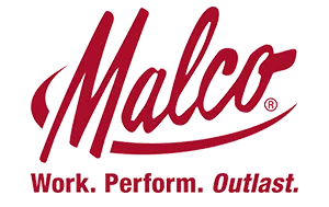 A red malco logo that says work perform outlast