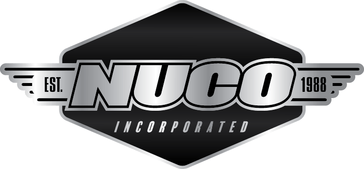 A black and silver logo for nuco incorporated