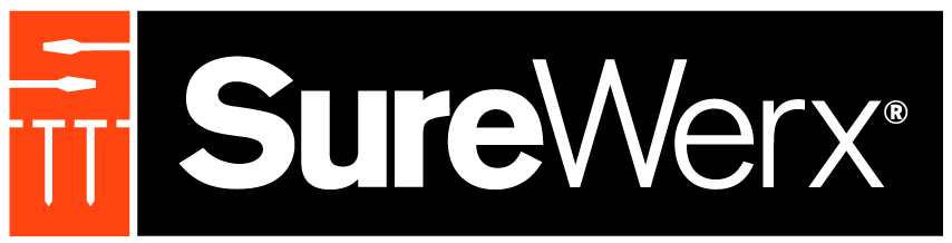 A logo for surewerx is shown on a black background.