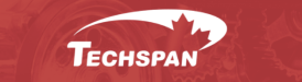 A logo for techspan with a maple leaf on a red background