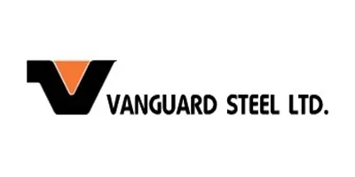 The logo for vanguard steel ltd. is black and orange.