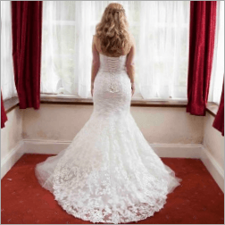 wedding gown with train from behind
