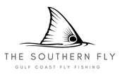 Tail of a fish breaking the water, text "The Southern Fly, Gulf Coast Fly Fishing."