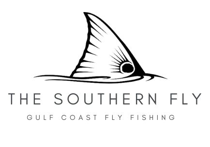 Tail of a fish breaking the water, text "The Southern Fly, Gulf Coast Fly Fishing."