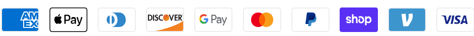 Payment options: Apple Pay, Google Pay, Discover, Mastercard, PayPal, Shop Pay, and Visa.