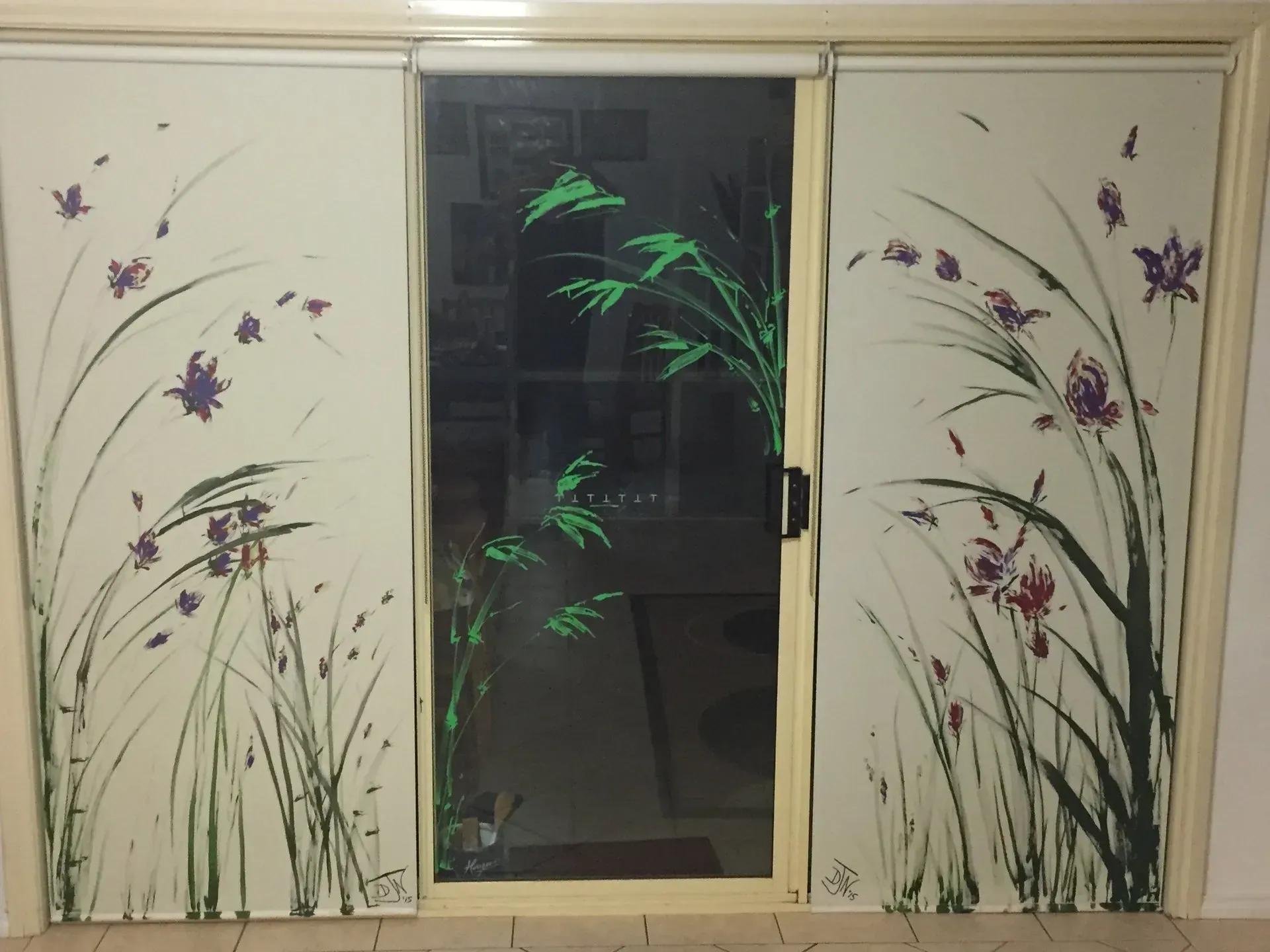 Debbie Nuttall Artist | a sliding glass door with a painting of flowers on it